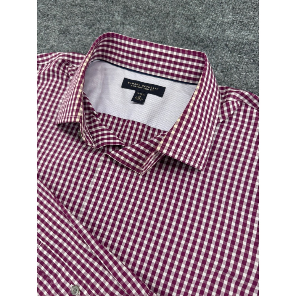 Banana Republic Button Down L/S Men M Classic Cotton Slim Fit Burgundy Gingham